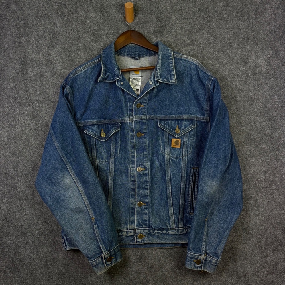 Carhartt Denim Trucker Jacket Mens Large Blue J12 DST Workwear Jean Coat USA